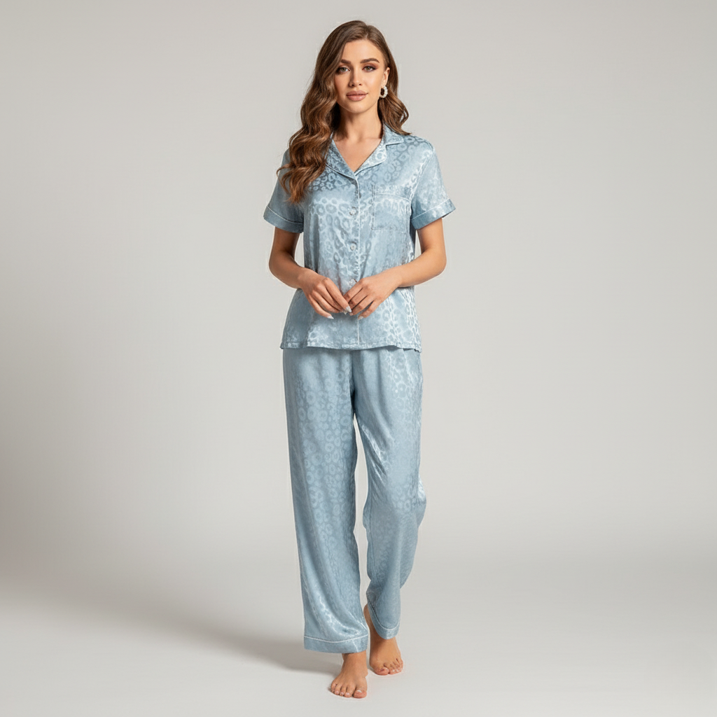 Leopard Print Baby Blue Pajama Set