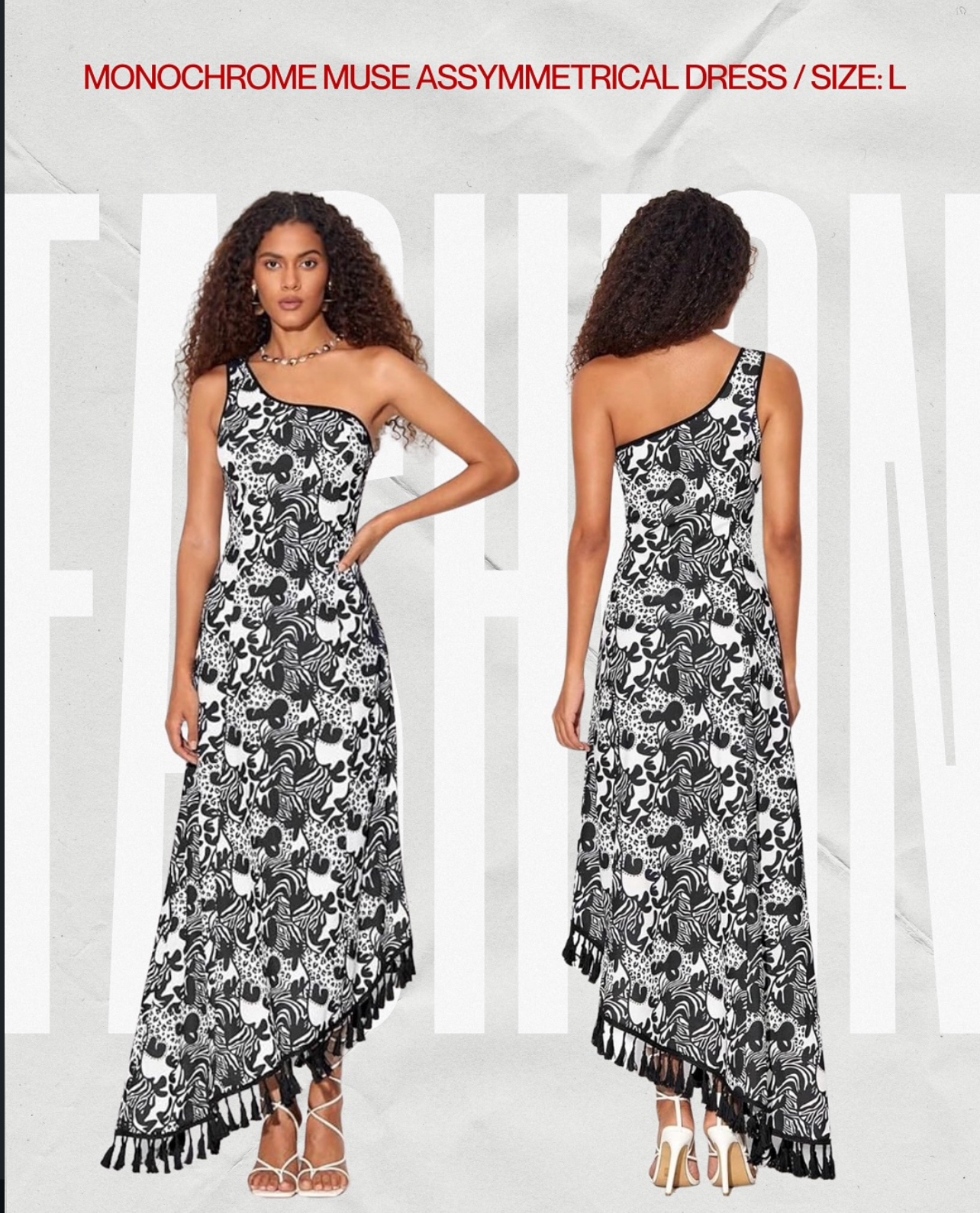 Monochrome Asymmetrical Tassel Dress